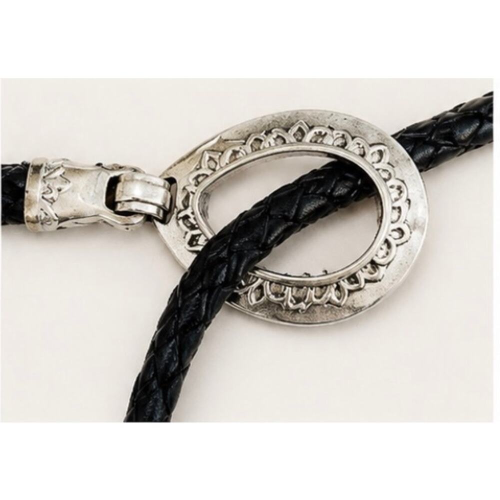 Vintage 1994 Braided Leather Tie Belt Silver Oval Western Boho Coastal Cowgirl - Picture 3 of 8